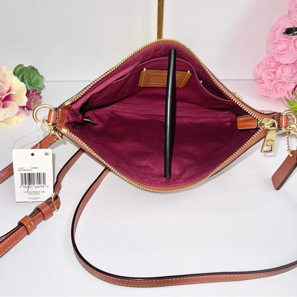 NEW COACH Polly Signature Logo Crossbody Bag in Tan/Rust - Picture 8 of 12